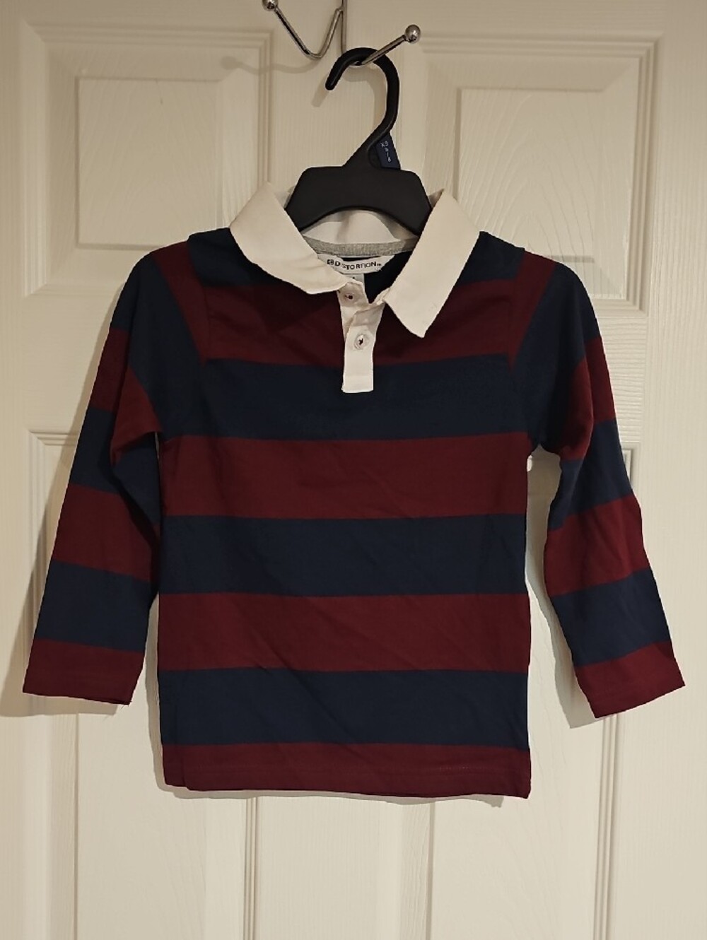DISTORTION Boys Size 4 Collared Long-Sleeve Striped Shirt, Navy Burgundy New